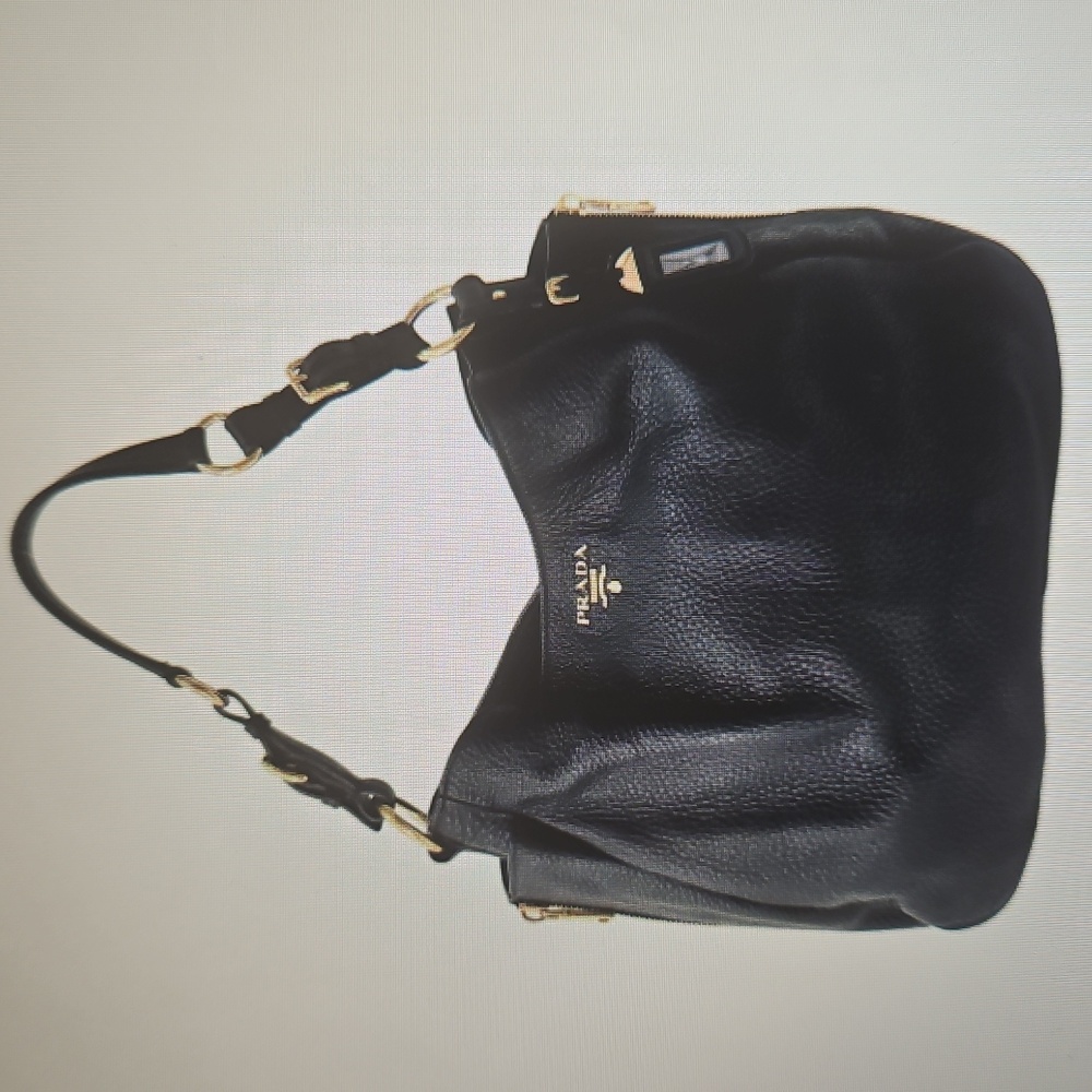 PRADA: Large Black Soft Pebbled Leather Hobo Bag
